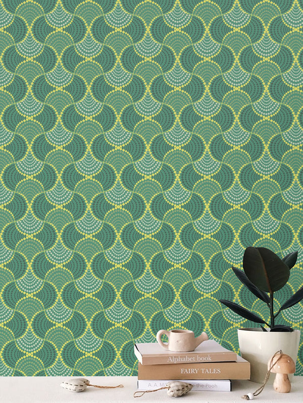 The Madhuri Wallpaper in Green and Gold