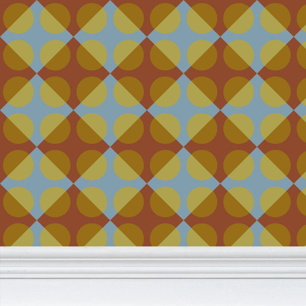 Circular Squares Wallpaper in Carolina Blue & Rust