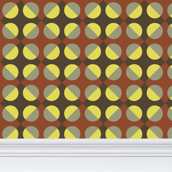 Circular Squares Wallpaper in Brown & Rust