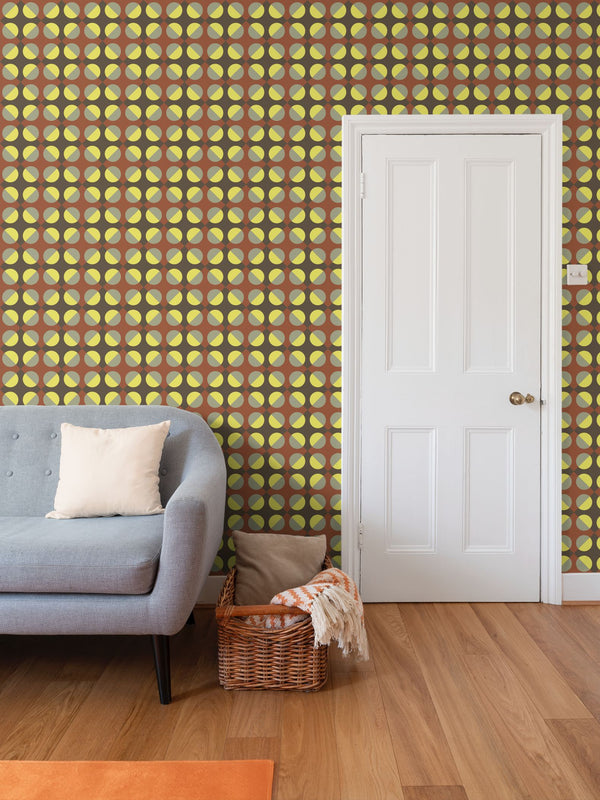 Circular Squares Wallpaper in Brown & Rust