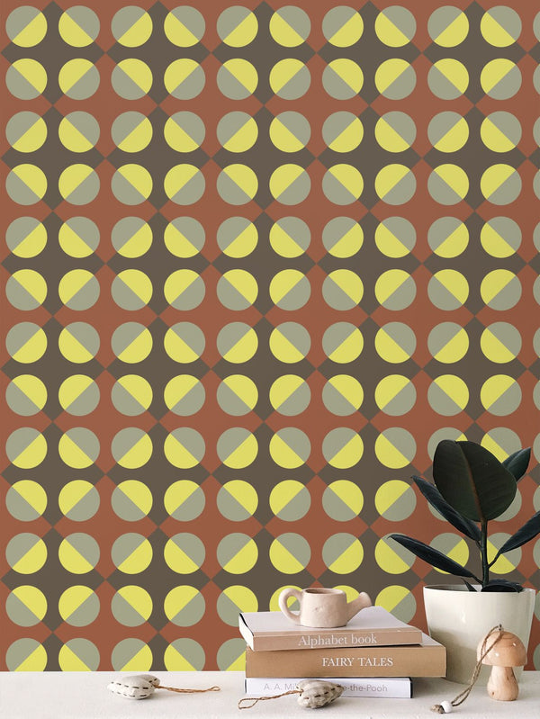 Circular Squares Wallpaper in Brown & Rust