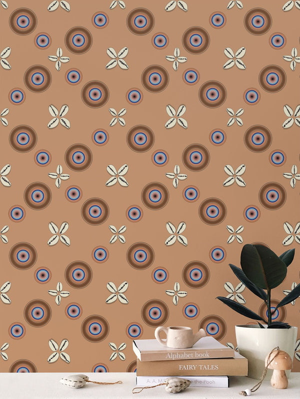 Cowrie Shells and Eyes Wallpaper in Butterscotch