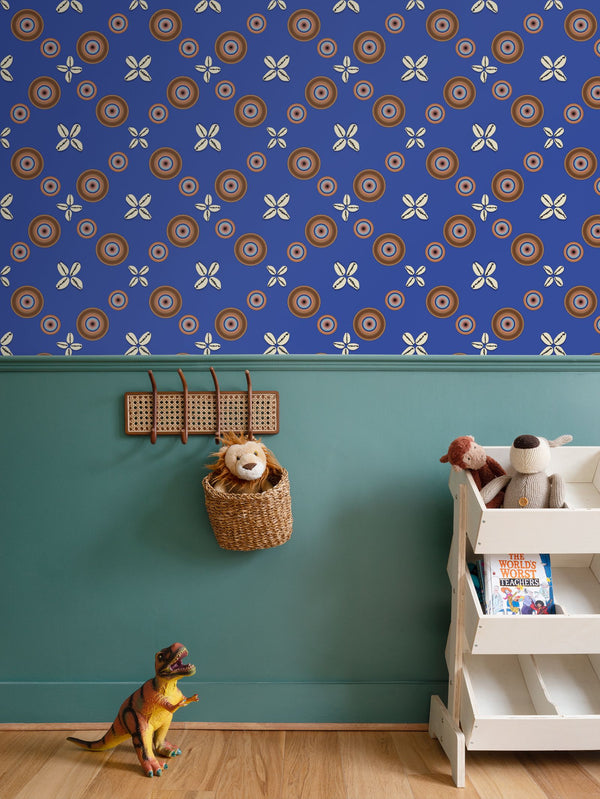 Cowrie Shells and Eyes Wallpaper in Cobalt