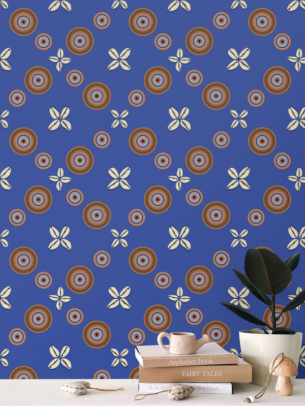 Cowrie Shells and Eyes Wallpaper in Cobalt