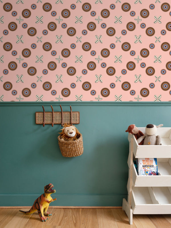 Cowrie Shells and Eyes Wallpaper in Tea Rose