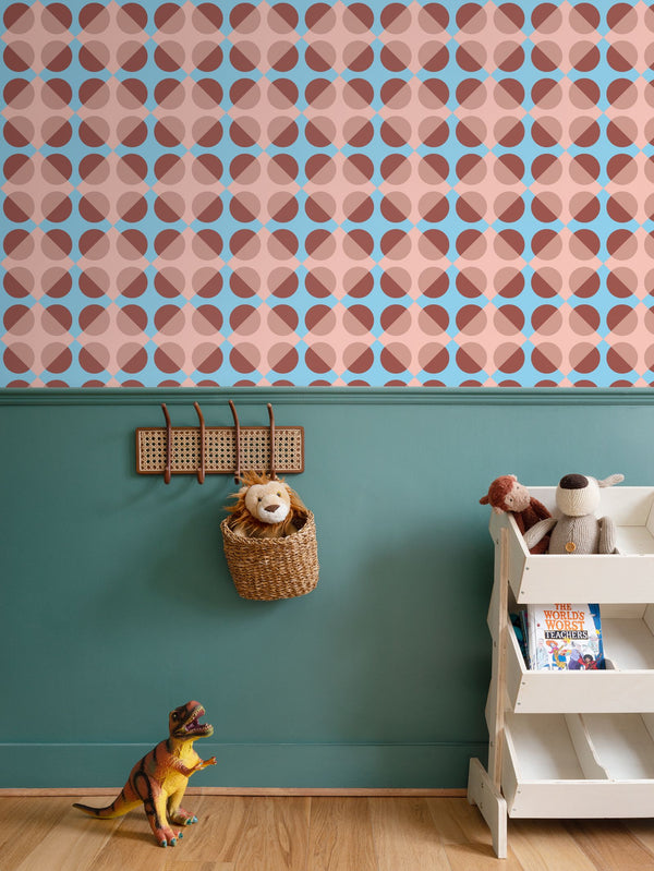 Circular Squares Wallpaper in Pink and Cornflower