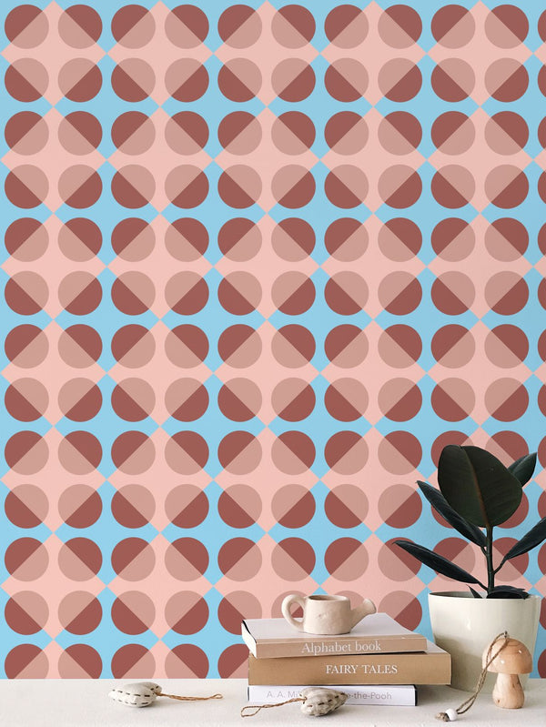 Circular Squares Wallpaper in Pink and Cornflower