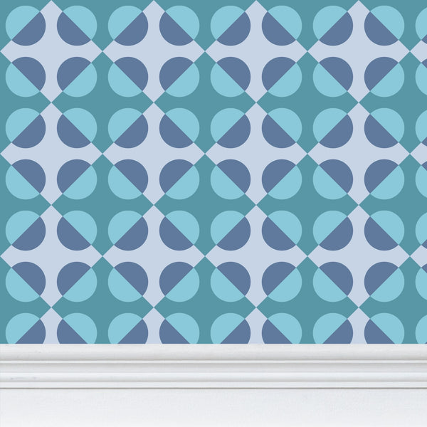Circular Squares Wallpaper in Carolina Blue & Turquoise
