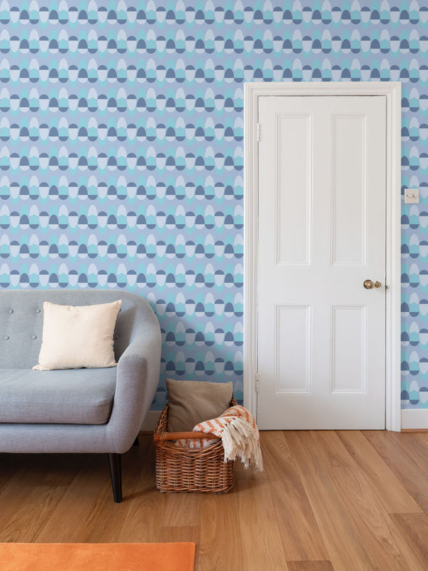 Egg Pattern Wallpaper in Carolina Blue