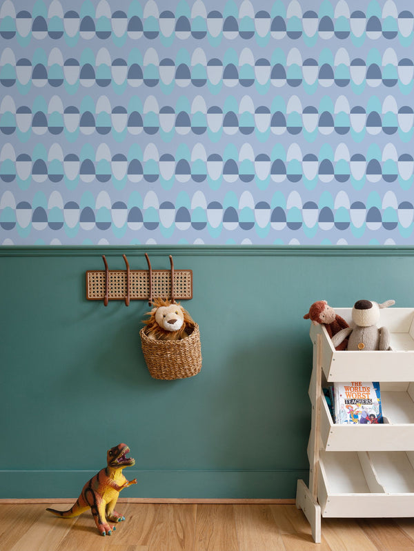 Egg Pattern Wallpaper in Carolina Blue