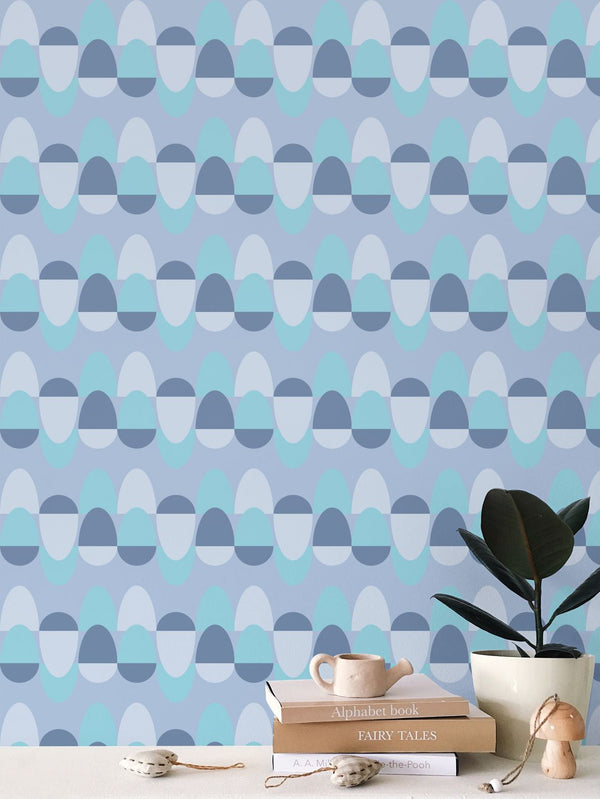 Egg Pattern Wallpaper in Carolina Blue